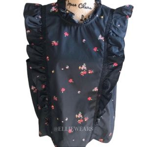 🍾 3/$25 Floral Ruffle Trim Tank Top in Black